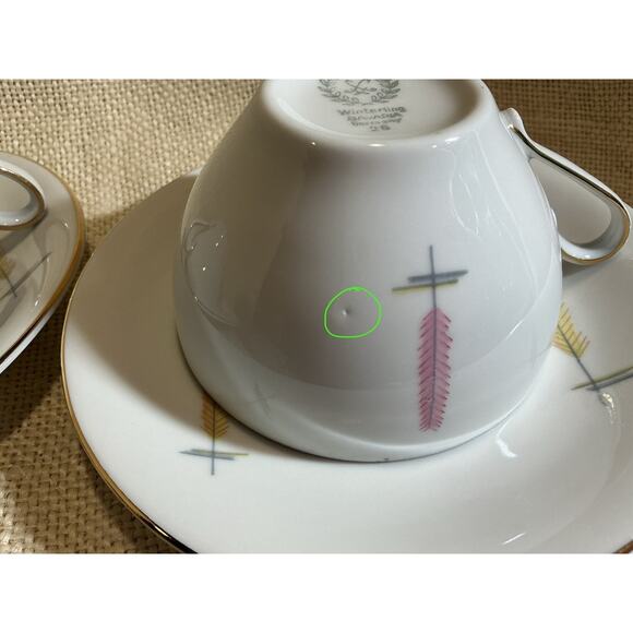 2 WINTERLING Bavaria MCM mid century modern pastel WHEAT feather cups & saucers - Picture 5 of 9
